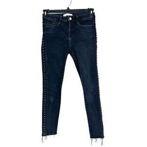 Zara Jeans Women's 4 Z1975 Denim Studded Sides Grunge Biker Rocker Raw Hem Black